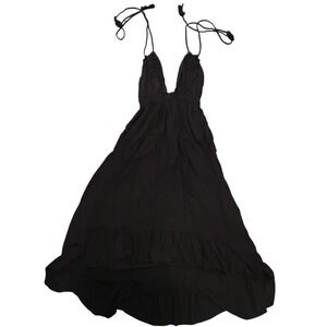 Boho Me Black Maxi Dress Sleeveless Tie Strap Flowy Tiered‎ Summer